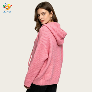AJB Vente en gros <span class=keywords><strong>Pull</strong></span> tricoté à col en V et à <span class=keywords><strong>capuche</strong></span> pour <span class=keywords><strong>femme</strong></span>, coupe ample, avec boutons et lanières décoratives, collection Automne Hiver 2026, style décontracté - Product Image 5