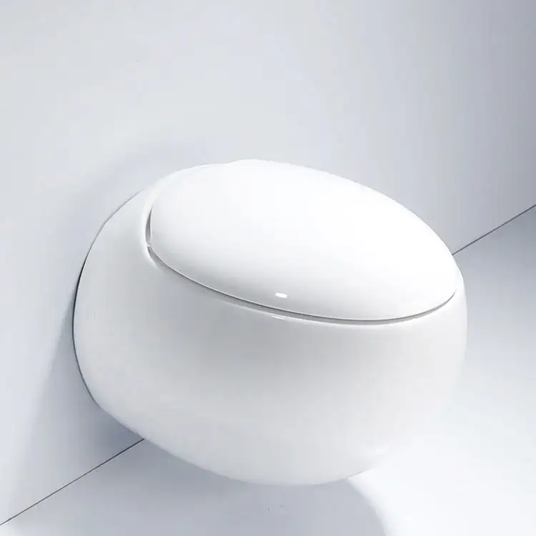 Modern design bathroom wall mounted wc ceramic toilet bowl egg shape round wall hung toilet