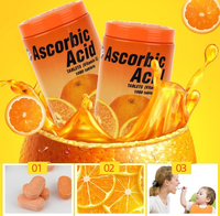 Comprimés d'acide ascorbique (vitamine C), favorisent la santé immunitaire et la protection antioxydante, saveur orange, complément alimentaire à base de plantes