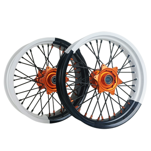 Juego de Ruedas Supermoto K-TM EXC Yamaha YZF de <span class=keywords><strong>17</strong></span> y 16.5 Pulgadas, Color Blanco y Negro, Llantas Bicolor Empalmadas, Aluminio Billet CNC, 250 450 Motard Racing - Product Image 1