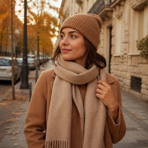 <strong>Wool</strong> Blend Ribbed <strong>Knit</strong> Beanie Hat Warm Thick Winter Cap Unisex Stretchy Folded Cuff OEM Custom Logo Wholesale Men Women Adult - Product Image 2