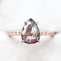 Bague en argent sterling 925 avec diamant sel et poivre coupe poire