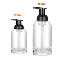 250ml 350ml Épais Fond Rond Clair Lavage À La Main Moussant Pompe Bouteille En Verre Avec Pompe En Plastique Rechargeable Liquide pour les Mains Distributeur de Savon