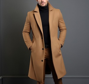 2024 manteau en laine transfrontalier pour hommes longueur moyenne coupe ajustée col de costume coupe-vent <span class=keywords><strong>Trench</strong></span> manteaux - Product Image 6