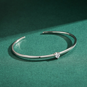 S925 Sterling Silver hypoallergenic silver open <b>bangle</b> with sparkling crystal twisted texture adjustable <b>bracelet</b> for women - Product Image 6