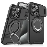 Coque de téléphone antichoc en TPU souple + PC rigide avec anneau métallique rotatif à 360° pour iPhone 15 Pro Max 13 12 11 14 16 Pro Max Plus