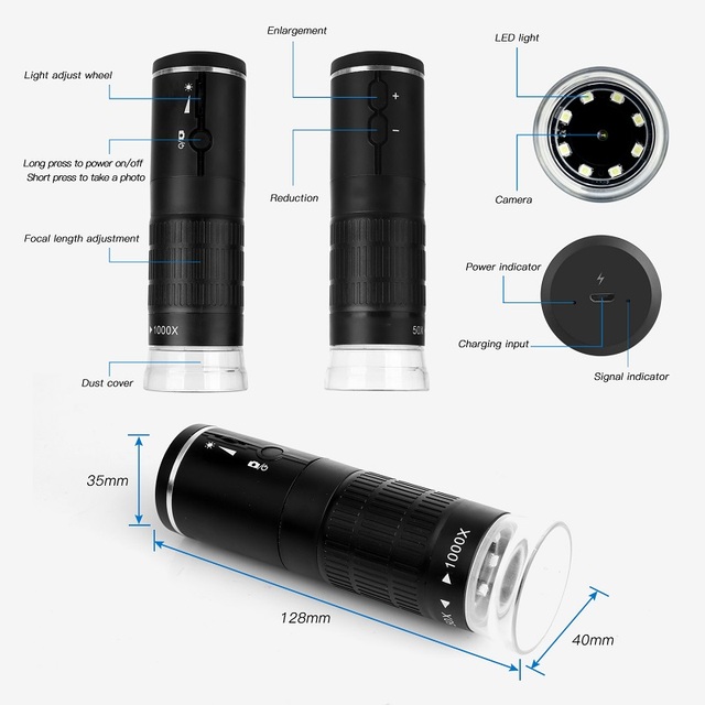 Wireless Digital Microscope 1000X Portable USB WiFi Microscopes Camera F210 Magnifier With 8 LED Bracket for Android IOS PC