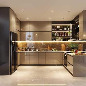 Conception de cuisine modulaire moderne avec des armoires vert pastel, style minimaliste, rangement à fermeture douce et finition intérieure élégante - Product Image 3