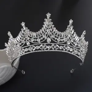 Diamantkrone für Hochzeitshaarzubehör koreanische funkelnde Strasskronen-Kronen-Kopfstücke Vintage Barock Kristall Brautkopfbekleidung