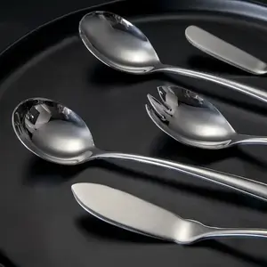 OEM/ODM Kit de couverts réutilisables en argent sterling de luxe Set de couteaux, fourchette et cuillères lavables au lave-vaisselle avec manche martelé