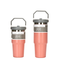 Gobelet isolé en acier inoxydable de 20oz 30oz avec main et paille à rabat Tasse de voyage étanche avec support pour voiture pour flacons sous vide
