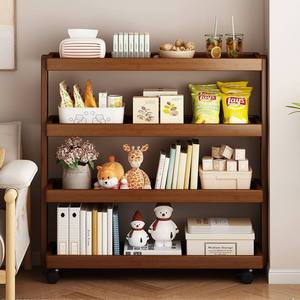 Estante de Almacenamiento de Madera de Nogal de 4 Niveles con Ruedas, Organizador con Ruedas para Sala de Estar, Dormitorio, Oficina en Casa - Product Image 1