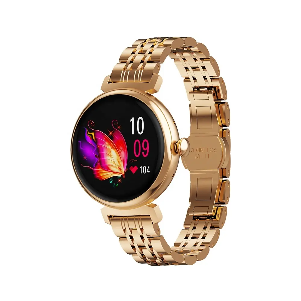 1.04 Inch AMOLED Display IP68 Elegant BT Call Steel Watch Band Women Smart Watches DM70 with Heart Rate Monitor and SpO2
