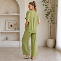 Ensemble décontracté d'été pour femmes, imprimé floral, col montant, pantalon large, boutonné, ensemble deux pièces tendance OEM ODM