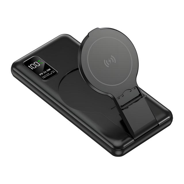 Unique Design 10000mAh Magnetic Wireless Power Bank with Folding Angle-adjustable Mobile Phone Stand Holder Portable Charger