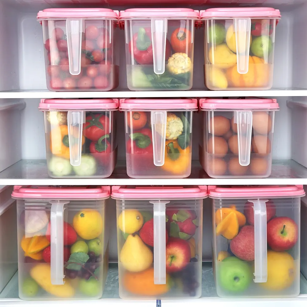 Caja de almacenamiento transparente para refrigerador Haixin, organizador de material de grado alimenticio de plástico, contenedores de almacenamiento con tapas OEM/ODM