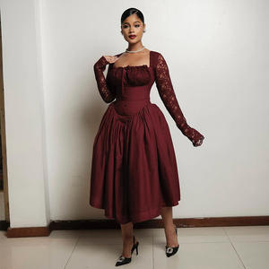 2025 Dames Elegante Vintage Grote Swing Jurk met Kantmouwen, Hoge Taille, Bandloos, Geplooide Avondjurk, Sexy Nachtfeestjurk, Dames Gala-jurken - Product Image 4