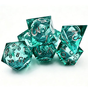 Custom Logo Green Liquid Core <b>Dice</b> <b>Set</b> 7pcs Sharp Edge Resin DND <b>Dice</b> for RPG Board Games - Product Image 3