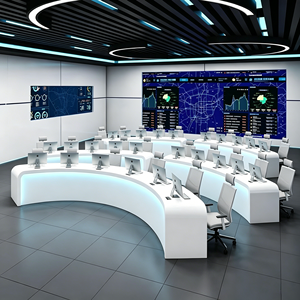 <span class=keywords><strong>Console</strong></span> de salle de contrôle incurvée moderne, <span class=keywords><strong>bureau</strong></span> de centre de commande multi-postes avec éclairage LED, poste de travail modulaire pour la surveillance de sécurité - Product Image 2