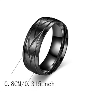 Lot de 2 bagues pivotantes rayées en acier inoxydable de 8 mm, bijoux de fiançailles et de fête pour couples, en argent massif noir à bord biseauté, style mode - Product Image 4