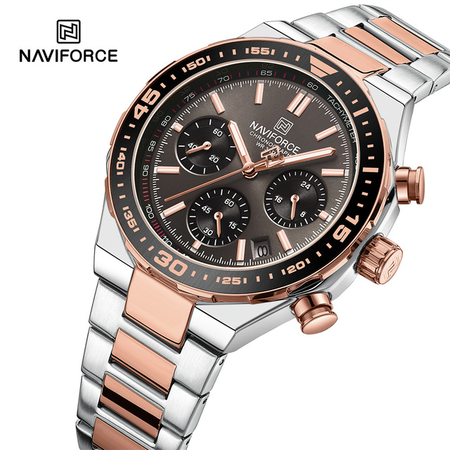 NAVIFORCE 8049 SGYRG Factory Luxury Quartz Watch for Men Chronograph Luminous Hands Wrist Watch Small Three Needle Gold Clock