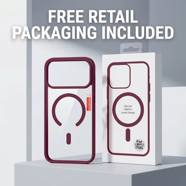 Cherry Red Magnetic Clear Case for iPhone 18 Pro Max 17 16 15 14 13 12 11 Anti-Yellowing Acrylic Cover with Retail Packaging