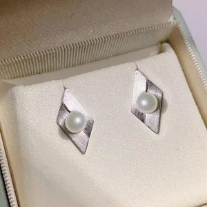 22650 DIY Pearl Accessories S925 <b>Silver</b> Ear <b>Studs</b> with Empty Support Fashionable Women's Earrings with 5-6mm Beads - Product Image 1