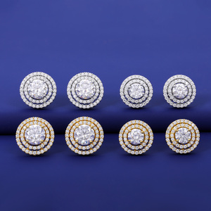 Bán Buôn Đồ Trang Sức Thời Trang 5Mm-6.5Mm 925 Sterling Silver Micro Paved 3 Hàng VVS Moissanite Kim Cương Vòng Tròn Halo Stud Bông Tai - Product Image 2