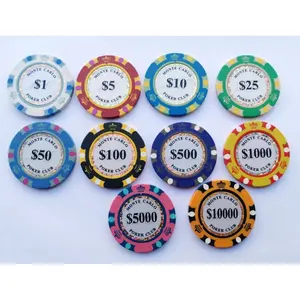 Factory supply 40mm clay poker chips 14g Monte Carlo casino club sticker poker chips