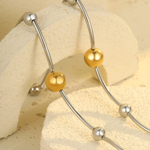 Pop Fashion Unisex Stainless Steel <strong>Gold</strong> Plated Punk Colorblock <strong>Ball</strong> and Snake <strong>Chain</strong> Necklace for Gift Occasions - Product Image 4