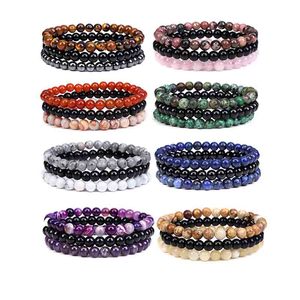 Ensemble de bijoux de mode populaire, bracelet en pierre d'agate <span class=keywords><strong>rose</strong></span> vif, cristal, 6/8 mm, pierre naturelle, pour femmes et hommes - Product Image 6