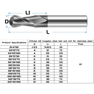 Fresa de extremo de acero Bibo 2f de alta dureza, de 2 filos, alargada, herramienta para centro de mecanizado, fresa de extremo dura para acero inoxidable de alta dureza - Product Image 2