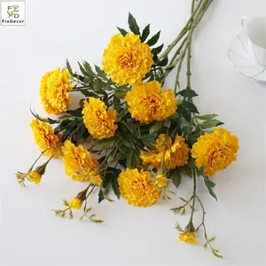 Wholesale High Quality 3 Heads Single Artificial Silk Flowers Marigold For Wedding Party Home Decoration Flowers