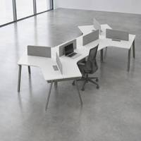 Bureau de travail en forme de L pour 3 à 6 personnes, bureau modulaire d'angle pour employés avec écran de séparation en tissu