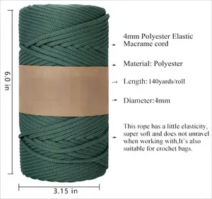 4mm Polyester Tressé Macramé Cordon 150 mètre/492 Pieds, Fil Élastique pour Crochet Sac Cordon pour Bricolage, Plantes Cintres, Sac