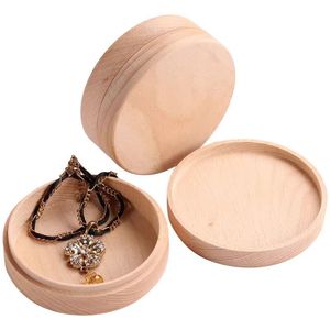 Beech Wood Jewelry <b>Storage</b> Box Round Natural Color Covered Desktop Organizer for <b>Rings</b> Earrings Necklaces Bracelets - Product Image 5