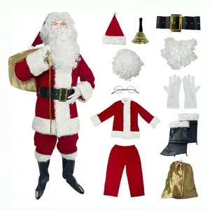 11PCS Deluxe Christmas Costume Men's Santa Claus Costume Xmas Suit For Party Cosplay