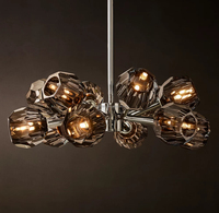 Lustre suspendu moderne en laiton nordique à branches réglables en hauteur pour salon, avec cristaux sphériques en verre K9