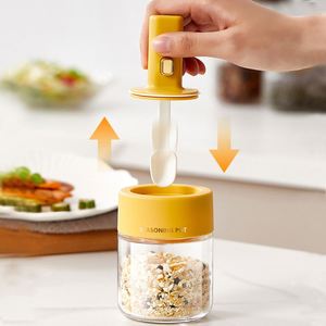 Custom Kitchen Packaging Airtight Clear Seasoning <b>Spice</b> Container Glass Condiment Powder Herb Salt <b>Jar</b> Set With Adjustable Spoon - Product Image 3