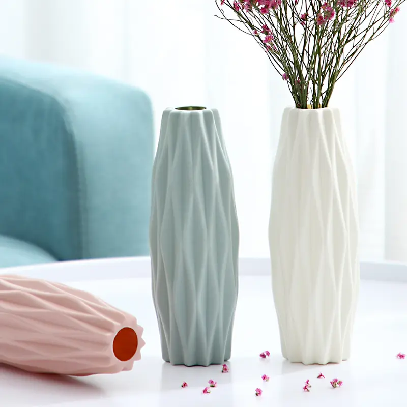 Bloem Vaas Wit Roze Bloem Pot Opslag Fles Nordic Thuis Woonkamer Decoratie Ornament Plastic Vaas
