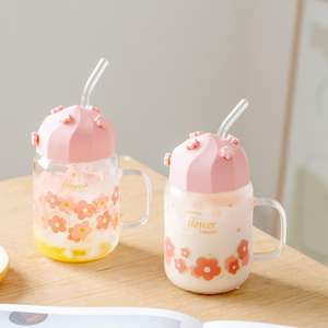 Vaso <span class=keywords><strong>de</strong></span> vidrio personalizado <span class=keywords><strong>de</strong></span> alta calidad con tapa <span class=keywords><strong>de</strong></span> silicona y pajita, linda taza para <span class=keywords><strong>desayuno</strong></span>, taza <span class=keywords><strong>de</strong></span> oficina. - Product Image 2