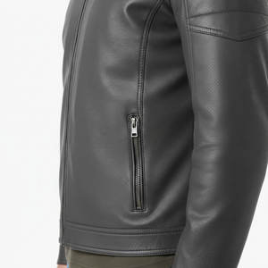 Chaqueta de Cuero de Oveja para Hombre, Color Sólido, Estilo Urbano, Personalizable con Logotipo, Ecológica, Cómoda, con Cuello Alto y Logotipo Frontal - Product Image 3