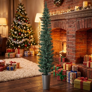 90-150cm Slim Pencil Xmas <b>Tree</b> Waterproof Fire Retardant PVC Potted <b>Tree</b> for Indoor Outdoor Holiday Decor - Product Image 6