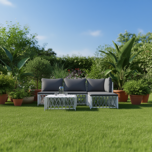 Ensemble de salon de jardin blanc et gris foncé, structure en aluminium, mobilier d'extérieur contemporain, 4 places - Product Image 3