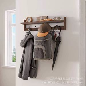 Wooden Wall Mounted Rack With <b>Shelf</b> And <b>Hooks</b> For Bathroom Living Room Entryway Storage Organizer Punch Free Lacquered Finish - Product Image 3