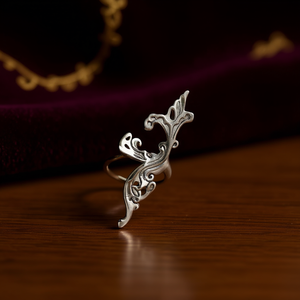 Anello vintage a forma di pianta in oro bianco per donna, orecchini a polsino di alta gioielleria - Product Image 2