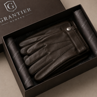Boîte cadeau en papier écologique personnalisée avec logo en feuille d'argent, finition mate marron foncé, couvercle et base, pour gants