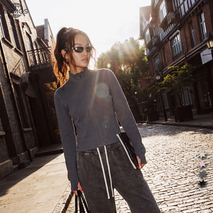 Chaqueta Corta de Punto de Doble Cara con Cuello Alto para Mujer, Ajustada a la Cintura, Estilo Sudadera, para Primavera y Otoño, Directo de Fábrica - Product Image 4