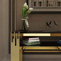 Table console moderne de luxe de haute qualité, style nordique, en or, avec plateau en verre et acier inoxydable, pour salon, hôtel, atelier, usage commercial