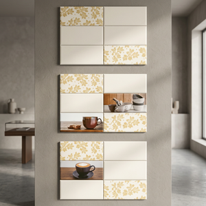 กระเบื้องบุผนังเซรามิกพิมพ์ลายดิจิตอลสีครีม ขนาด 300x450 มม. ผิวมันเงา สำหรับตกแต่งภายในห้องครัว ห้องน้ำ และโถงทางเดิน - Product Image 5